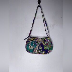 Vera Bradley Frankie Shoulder Bag Purse, Green Purple Paisley Floral Flowers CP‎
